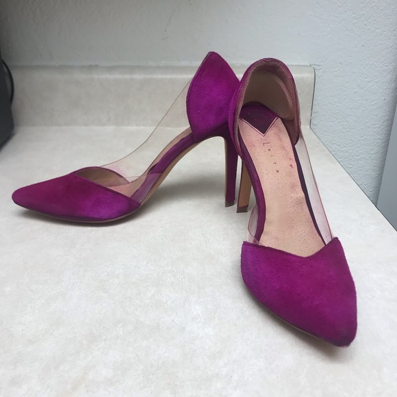 Leith Parker Clear d’Orsay suede fuchsia pump size 7 - Picture 2 of 8